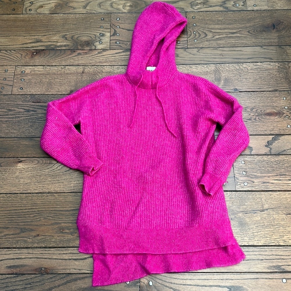 Ganni Alpaca Fisherman Knit Oversized Hoodie Barbie Pink